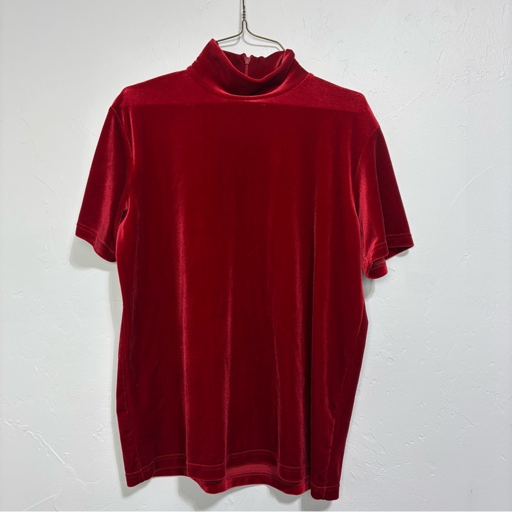 GAP Vintage Y2K Mock Neck Short Sleeve Velvet Red Top Blouse Large